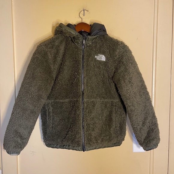 The North Face Hooded Sherpa Fleece Jacket in Olive Boys